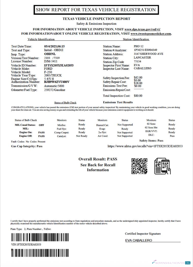 Download USA Texas vehicle inspection report Photoshop template
